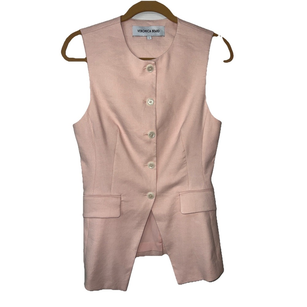 Veronica Beard Pink Shell Sleeveless Vest Linen Blend Button Front Size 4
